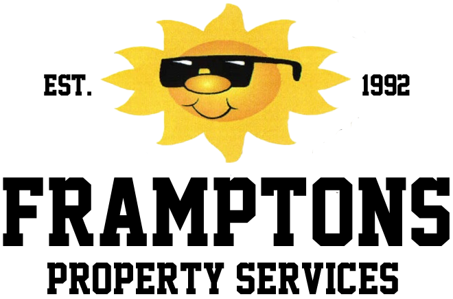 Image of Framptons Property Services logo. The logo is a cartoon sun with sunglasses on while smiling.